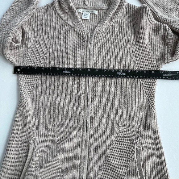 Max Studio Cardigan XS Tan Beige Full Zip Hood Knit Relaxed Casual Sweater Boho - Picture 7 of 8